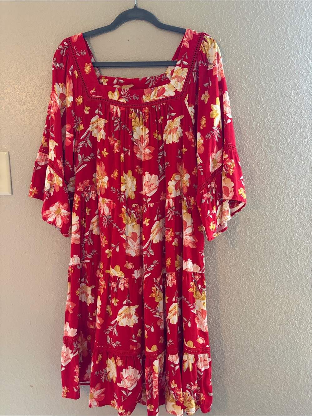Red Floral Square-Neck Women’s Dress